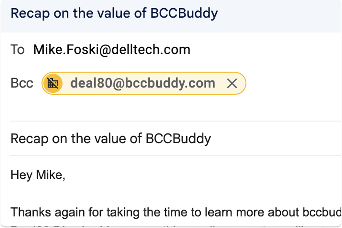 Email with BccBuddy trigger address